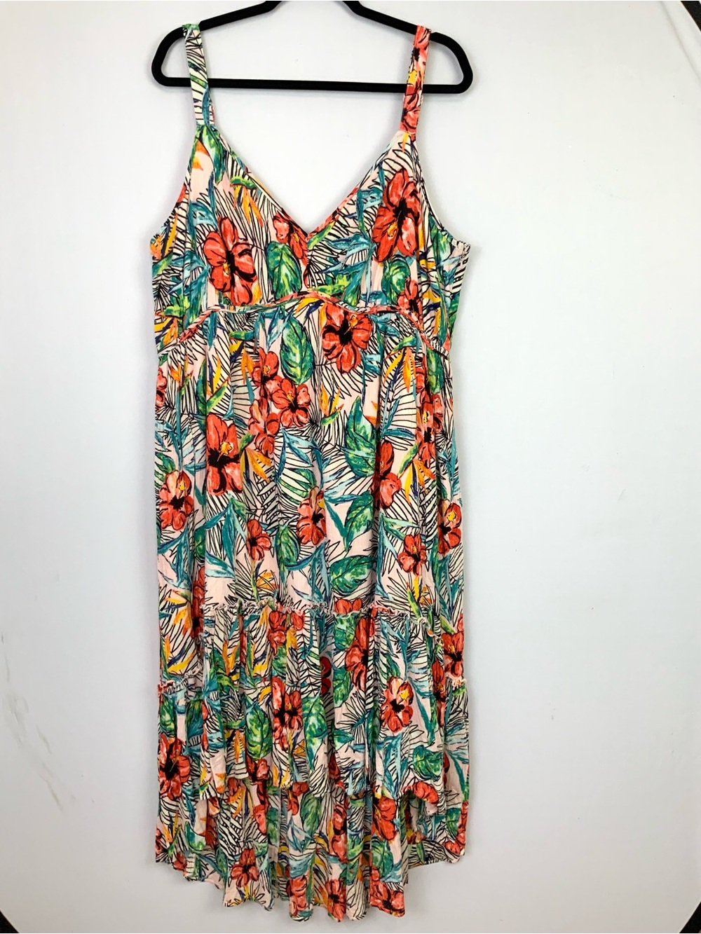 Jessica Simpson Plus Sz 2X Tropical Floral Hibiscus Ruffle Hi-low Midi Dress